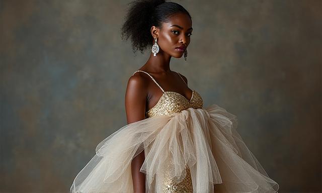 Model wearing a unique, meticulously tailored haute couture gown